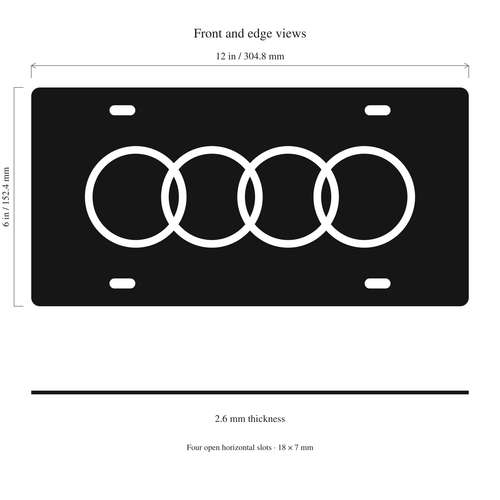 Audi License Plate Car Tag 12x6 Black White Solid - product illustration