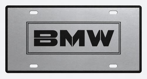 BMW Retro Touring Wordmark License Plate Car Tag 12x6 Silver Black - product illustration