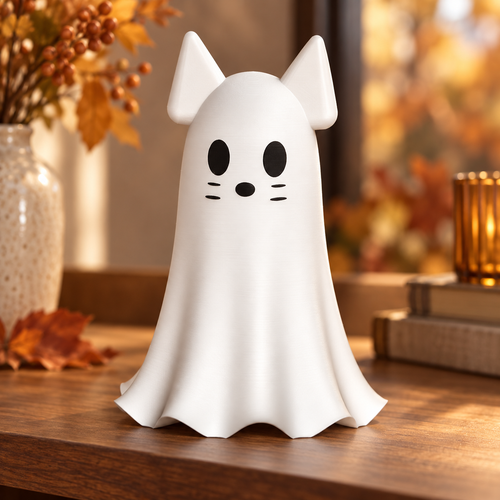 Ghost Cat Halloween Figurine Shelf Sitter Cute Halloween Cat Decor White 4.4 In