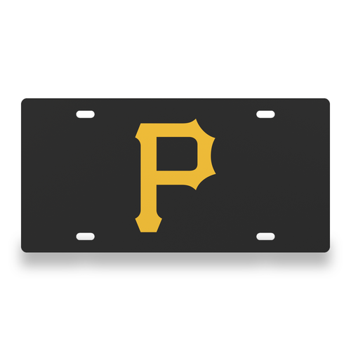 Pittsburgh Pirates License Plate Car Tag 12x6 Black Gold Solid - exact CAD front view
