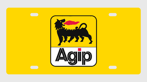 AGIP Racing License Plate Car Tag 12x6 Yellow Black Red Dog Emblem - CAD design illustration