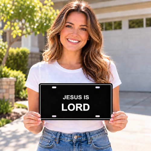 Jesus Is Lord Christian Faith License Plate Car Tag 12x6 Black White - product design illustration