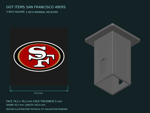 San Francisco 49ers NFL 3-Inch Square Hitch Cover for 1.25 or 2 Inch Receiver