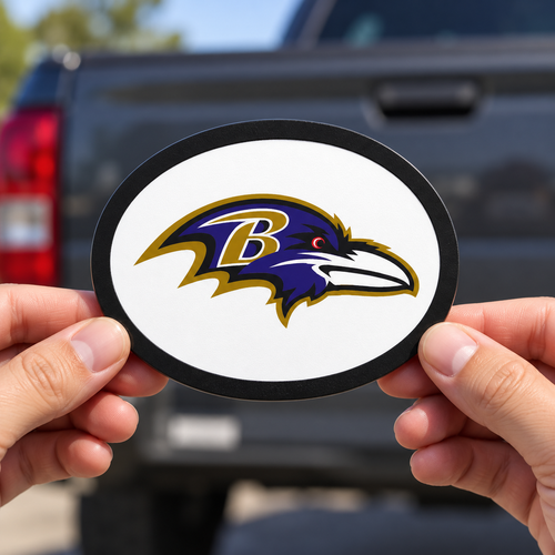 Baltimore Ravens Oval Trailer Hitch Cover 2 Inch Receiver Plug Cap NFL - product illustration