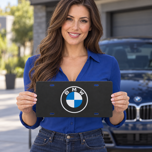 BMW License Plate Car Tag 12x6 Slotted Black Front Vanity 3D Printed