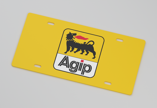 Angled CAD illustration of AUTO-AGIP-Racing-Tag; actual printed finish may vary