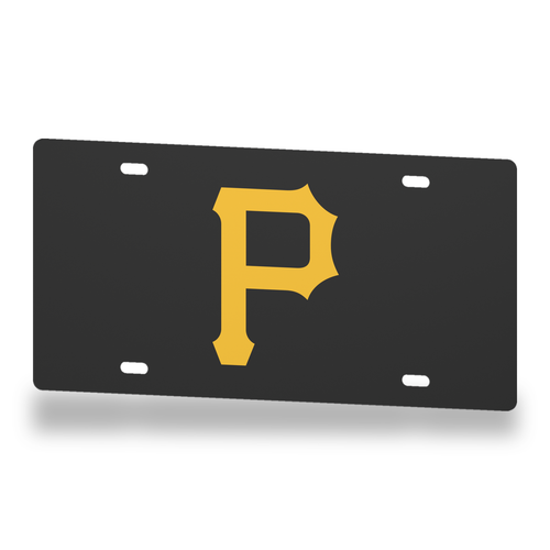 Pittsburgh Pirates License Plate Car Tag 12x6 Black Gold Solid - product illustration