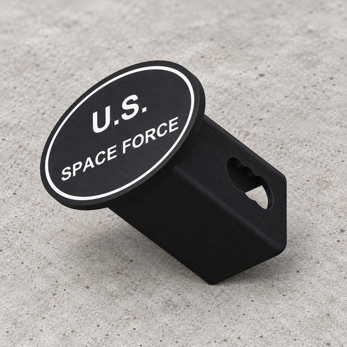 Space Force Oval Trailer Hitch Cover Receiver Plug Cap 2 Inch Black White PETG - product illustration