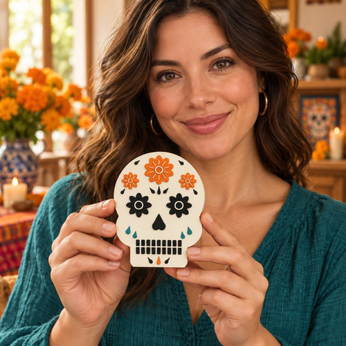 Sugar Skull Figurine Dia de los Muertos Day of the Dead Decor Floral 5 Inch