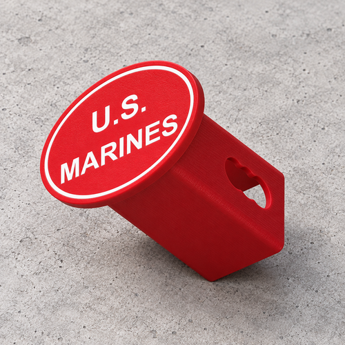 U.S. Marines Oval Trailer Hitch Cover Receiver Plug Cap 2 Inch Red White PETG - product illustration