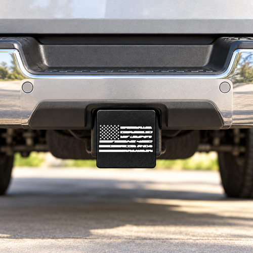 Distressed American Flag Hitch Cover 3 Inch Square Black White 2 Inch Receiver - 03-installed