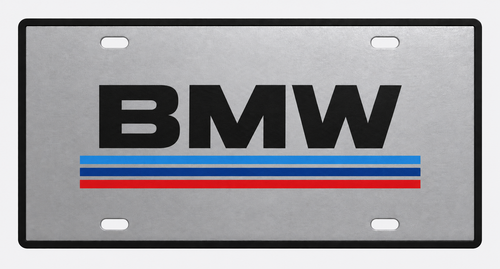 BMW Retro Motorsport Stripes License Plate Car Tag 12x6 Silver Black - product illustration