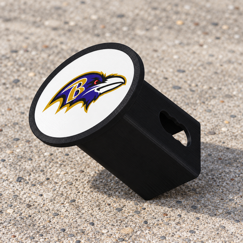 Baltimore Ravens Oval Trailer Hitch Cover 2 Inch Receiver Plug Cap NFL - product illustration
