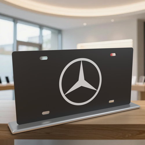 Mercedes License Plate Car Tag 12x6 Black White Solid - product illustration
