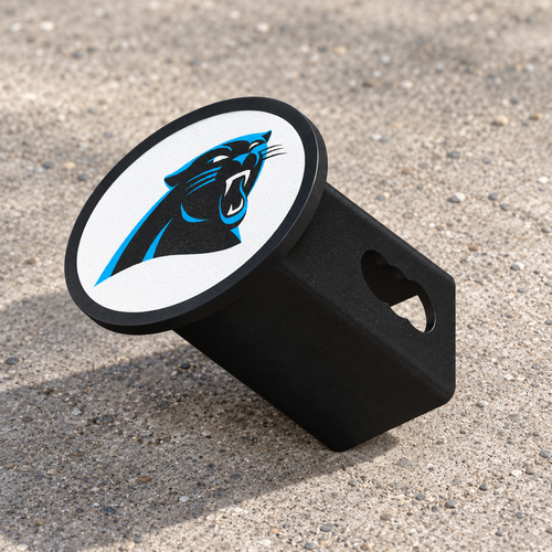 Carolina Panthers Oval Trailer Hitch Cover 2 Inch Receiver Plug Cap NFL - product illustration