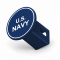 U.S. Navy Round Trailer Hitch Cover 2 Inch Receiver PETG Blue White CAD-based product illustration