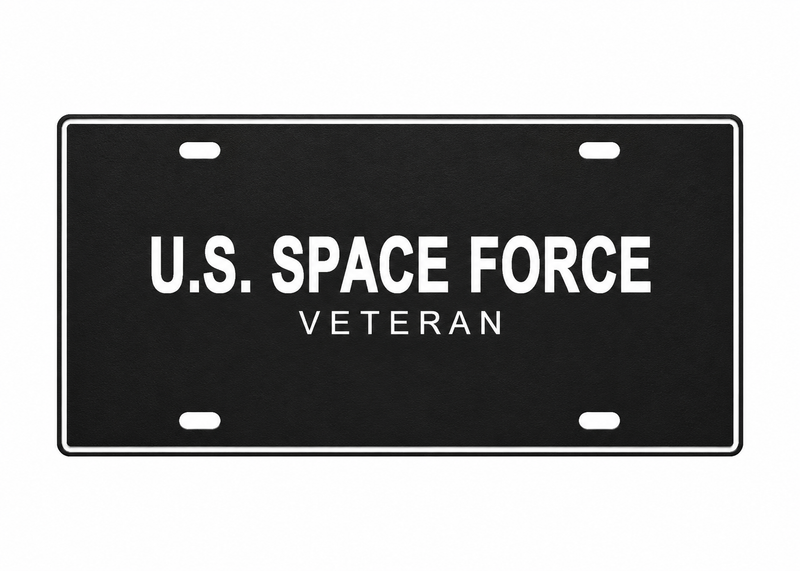 U.S. Space Force Veteran License Plate Car Tag 12x6 Black White PETG - proportional product illustration