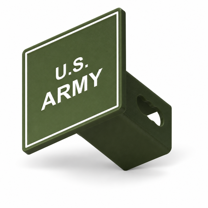 U.S. Army Square Hitch Cover 2 Inch Receiver PETG Green White CAD-based product illustration