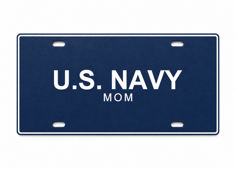 U.S. Navy Mom License Plate Car Tag 12x6 Navy Blue White PETG - proportional product illustration