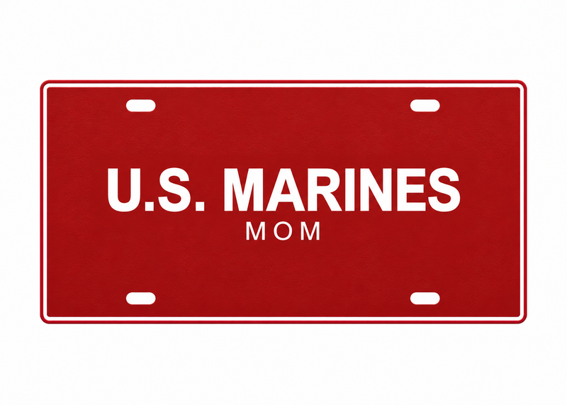 U.S. Marines Mom License Plate Car Tag 12x6 Red White PETG - proportional product illustration
