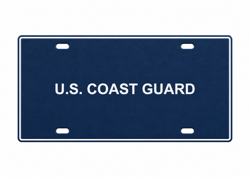 U.S. Coast Guard License Plate Car Tag 12x6 Navy Blue White PETG - proportional product illustration