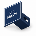 U.S. Navy Square Trailer Hitch Cover 2 Inch Receiver PETG Blue White CAD-based product illustration