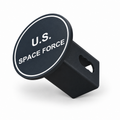 U.S. Space Force Round Hitch Cover 2 Inch Receiver PETG Black White CAD-based product illustration