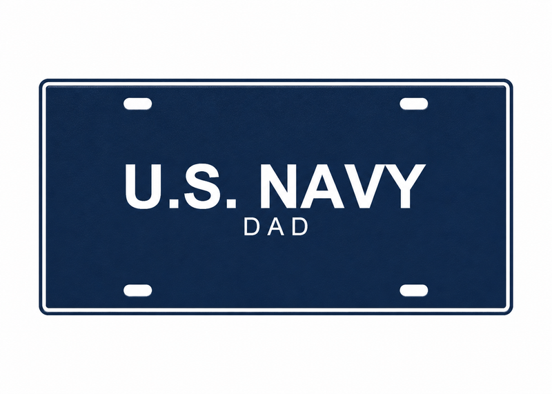 U.S. Navy Dad License Plate Car Tag 12x6 Navy Blue White PETG - proportional product illustration