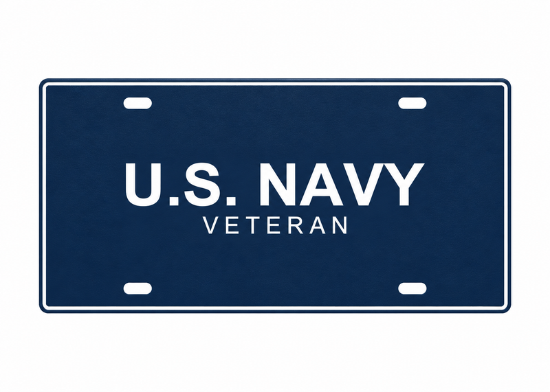 U.S. Navy Veteran License Plate Car Tag 12x6 Navy Blue White PETG - proportional product illustration