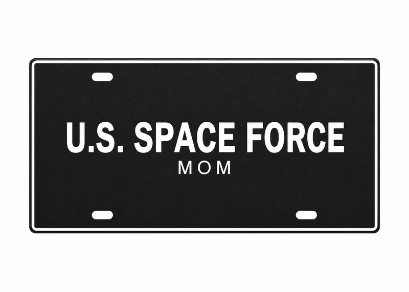 U.S. Space Force Mom License Plate Car Tag 12x6 Black White PETG - proportional product illustration