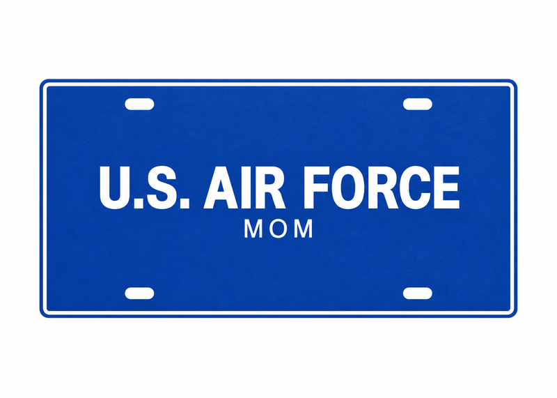 U.S. Air Force Mom License Plate Car Tag 12x6 Blue White PETG - proportional product illustration