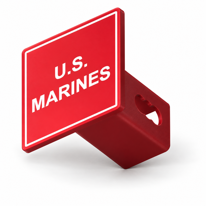 U.S. Marines Square Hitch Cover 2 Inch Receiver PETG Red White CAD-based product illustration