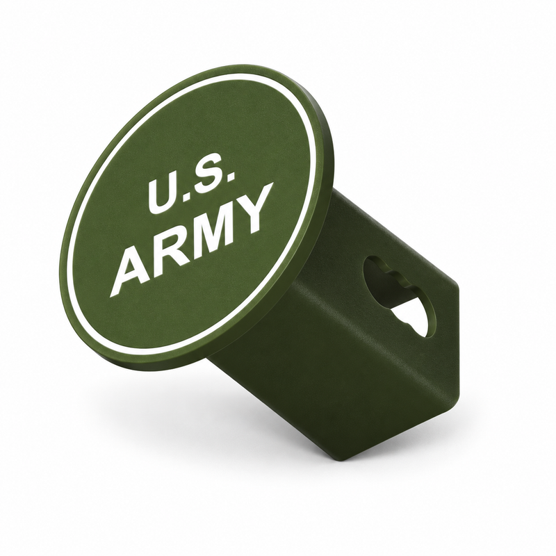 U.S. Army Round Hitch Cover 2 Inch Receiver PETG Green White CAD-based product illustration