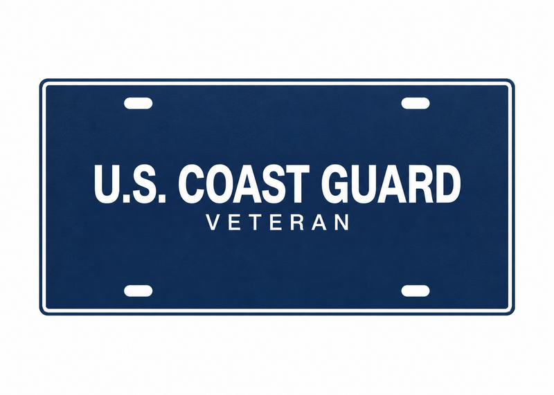 U.S. Coast Guard Veteran License Plate Car Tag 12x6 Navy Blue White PETG - proportional product illustration