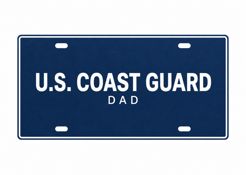 U.S. Coast Guard Dad License Plate Car Tag 12x6 Navy Blue White PETG - proportional product illustration
