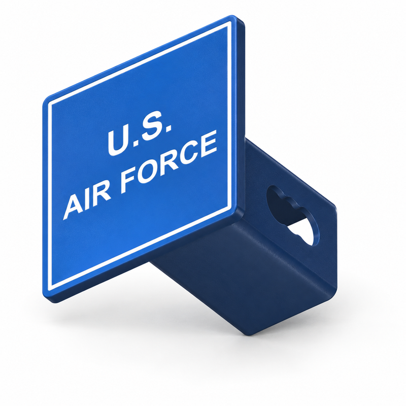 U.S. Air Force Square Hitch Cover 2 Inch Receiver PETG Blue White CAD-based product illustration
