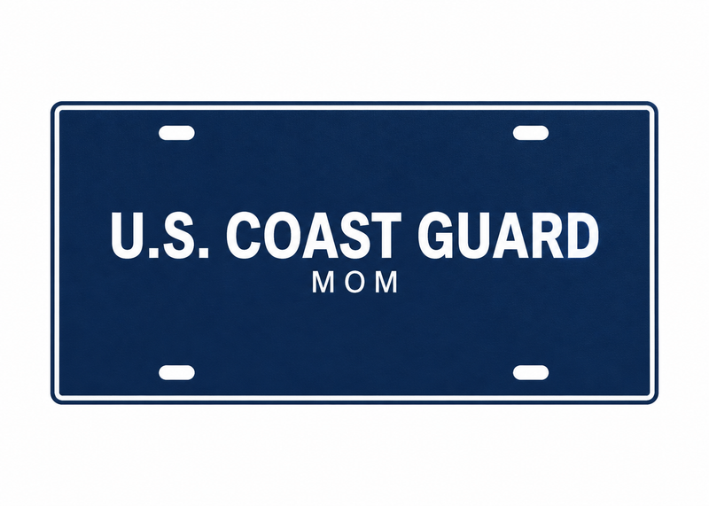 U.S. Coast Guard Mom License Plate Car Tag 12x6 Navy Blue White PETG - proportional product illustration