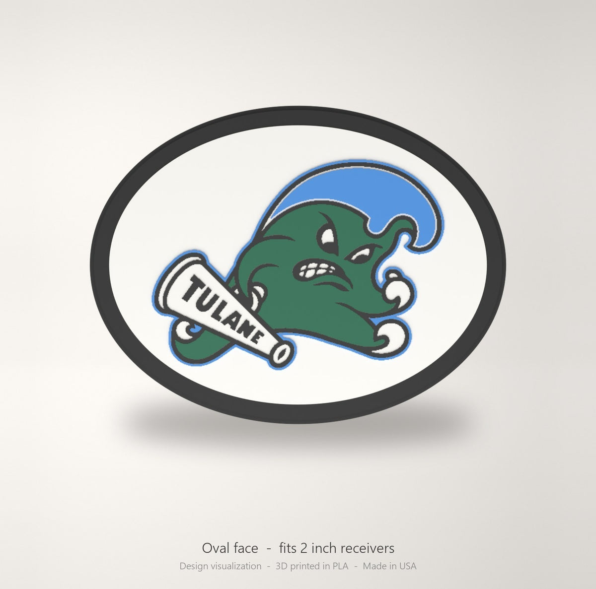 Tulane Green Wave Oval Trailer Hitch Cover 2 Inch Receiver