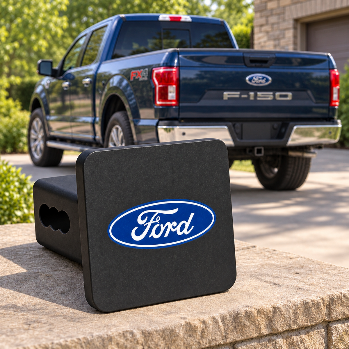 Ford Blue White on Black Hitch Cover 2 Inch Receiver Trailer Truck SUV Tow