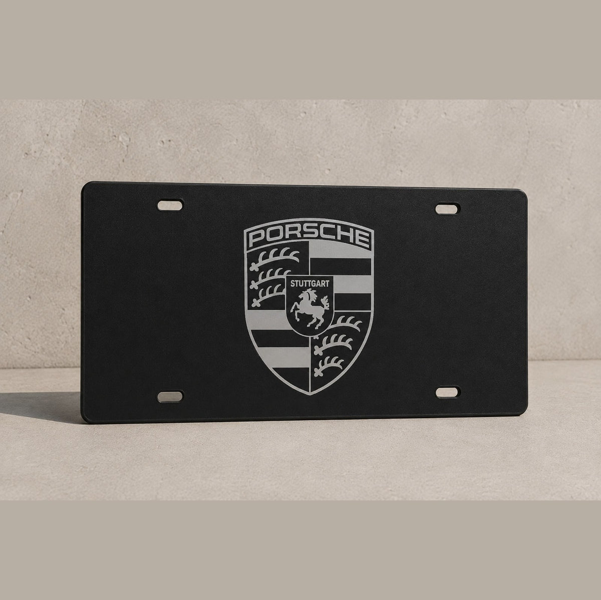 Porsche Black Silver Crest License Plate Car Tag 12x6 Slotted Front Novelty