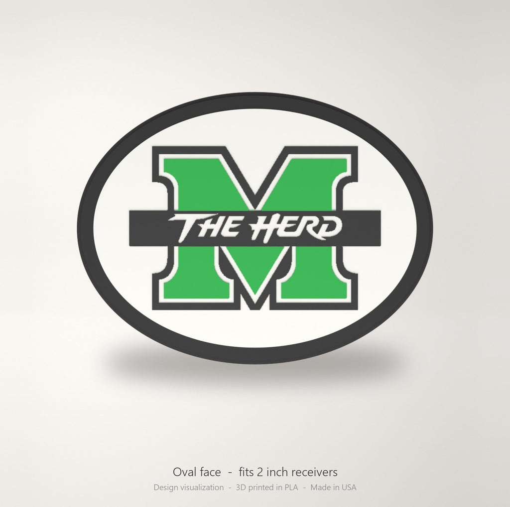 Marshall Thundering Herd Oval Trailer Hitch Cover 2 Inch Receiver