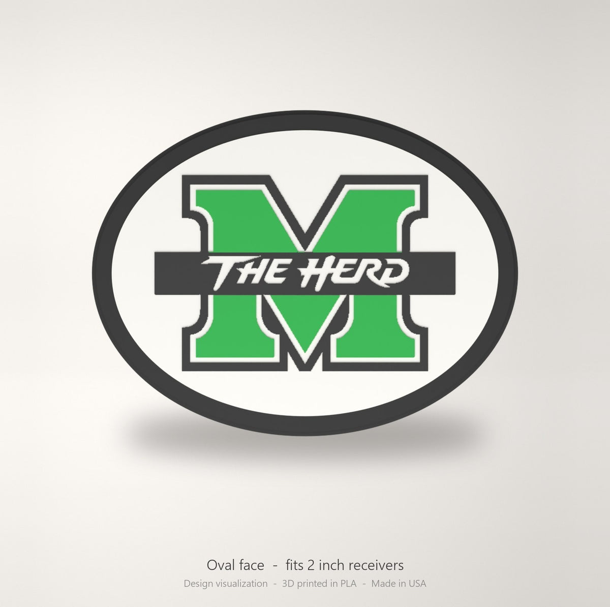 Marshall Thundering Herd Oval Trailer Hitch Cover 2 Inch Receiver