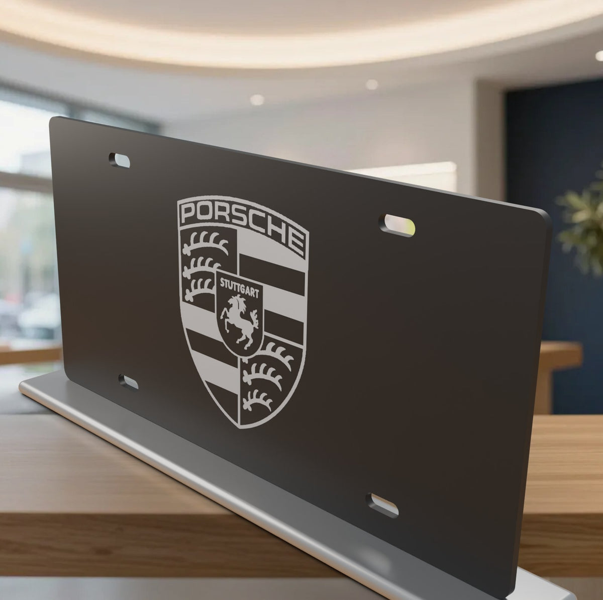 Porsche Black Silver Crest License Plate Car Tag 12x6 Slotted Front Novelty