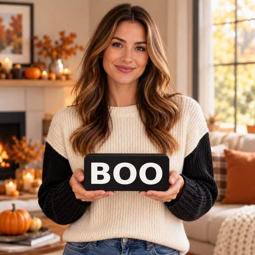 BOO Sign Halloween Shelf Sign Black White Table Decor Tabletop Decoration Unlit