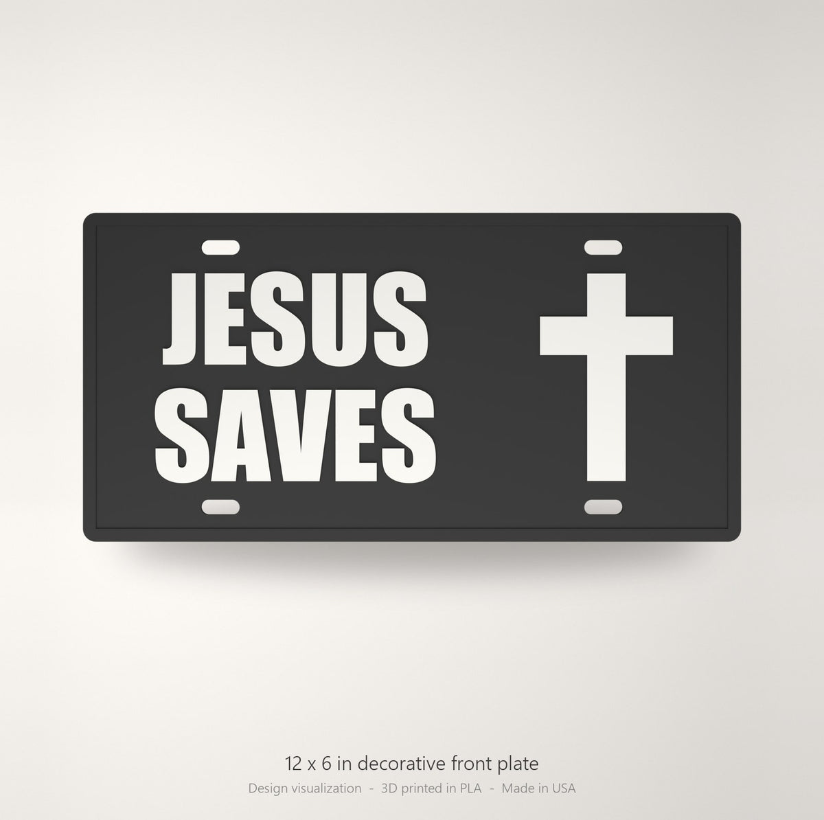 Jesus Saves Christian Cross License Plate Car Tag 12x6 Black White Front