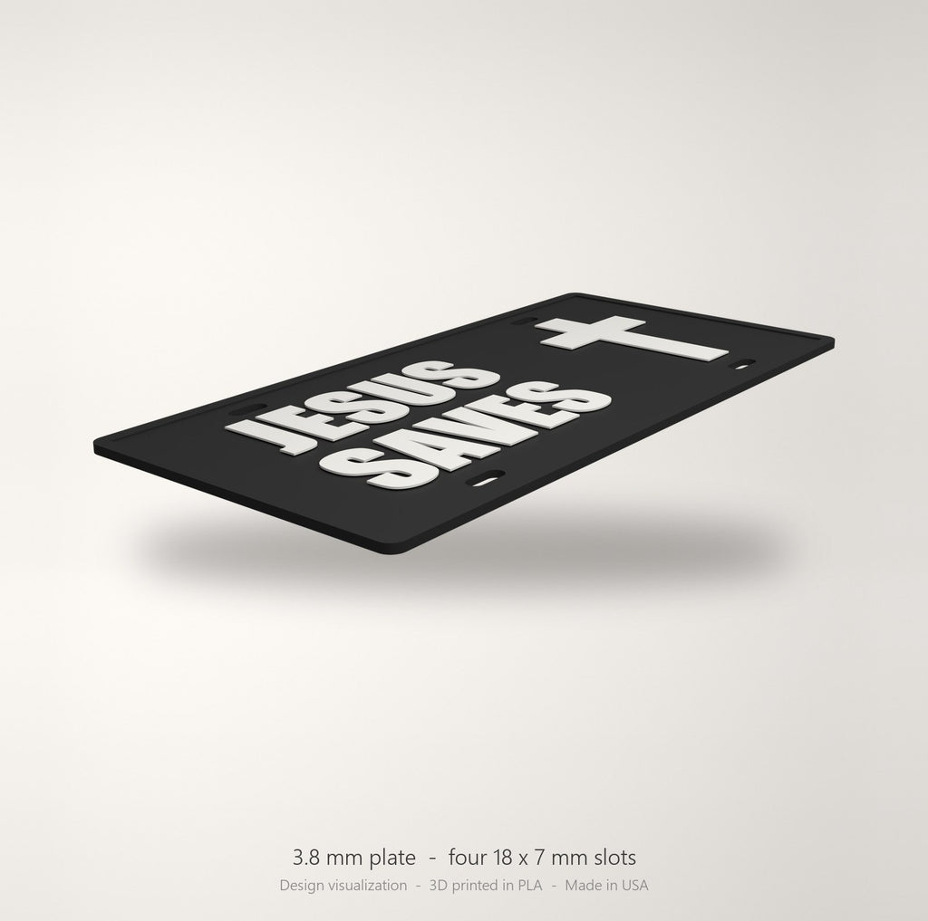 Jesus Saves Christian Cross License Plate Car Tag 12x6 Black White Front