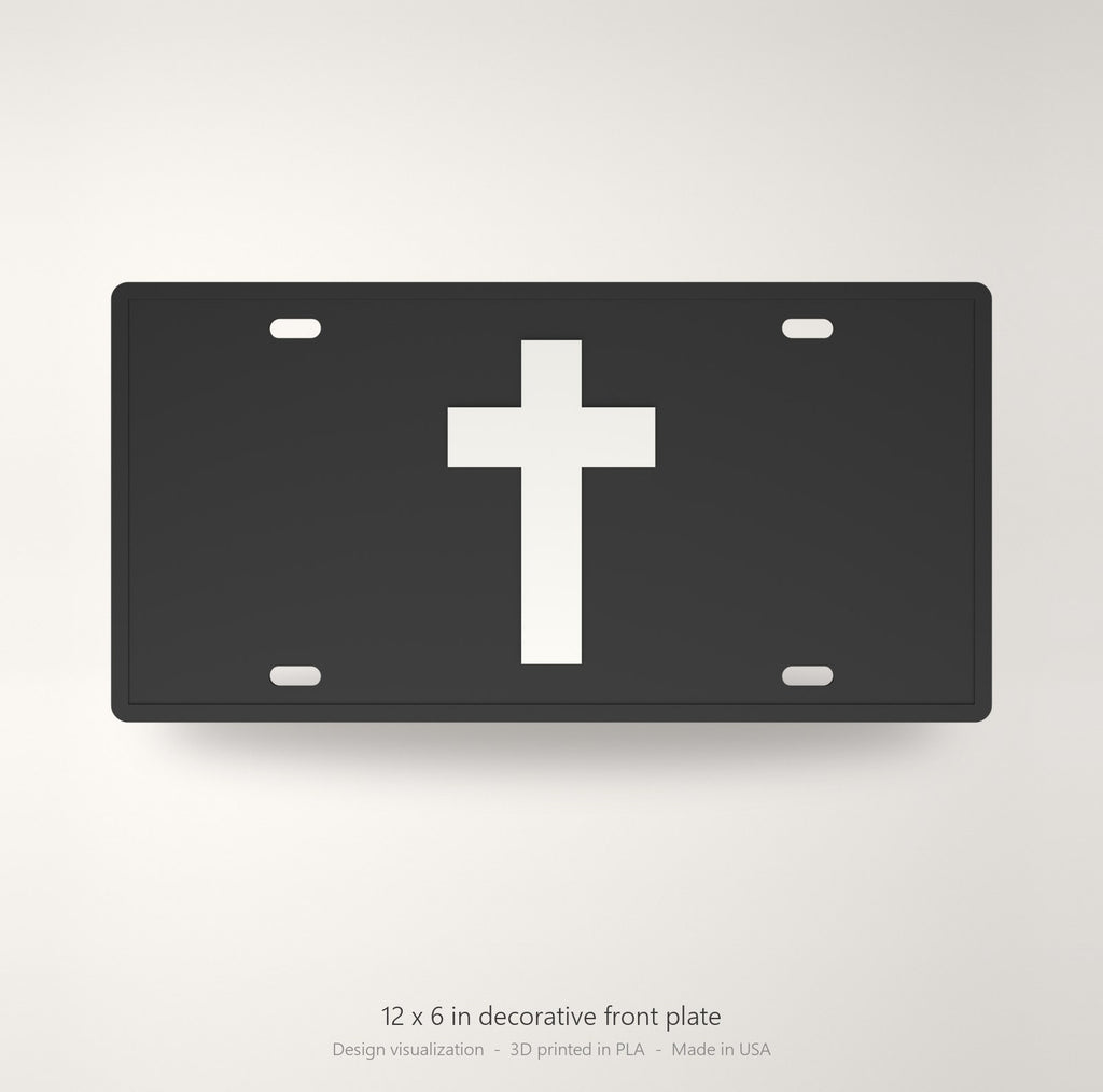 Christian Cross Jesus Faith License Plate Car Tag 12x6 Black White Front
