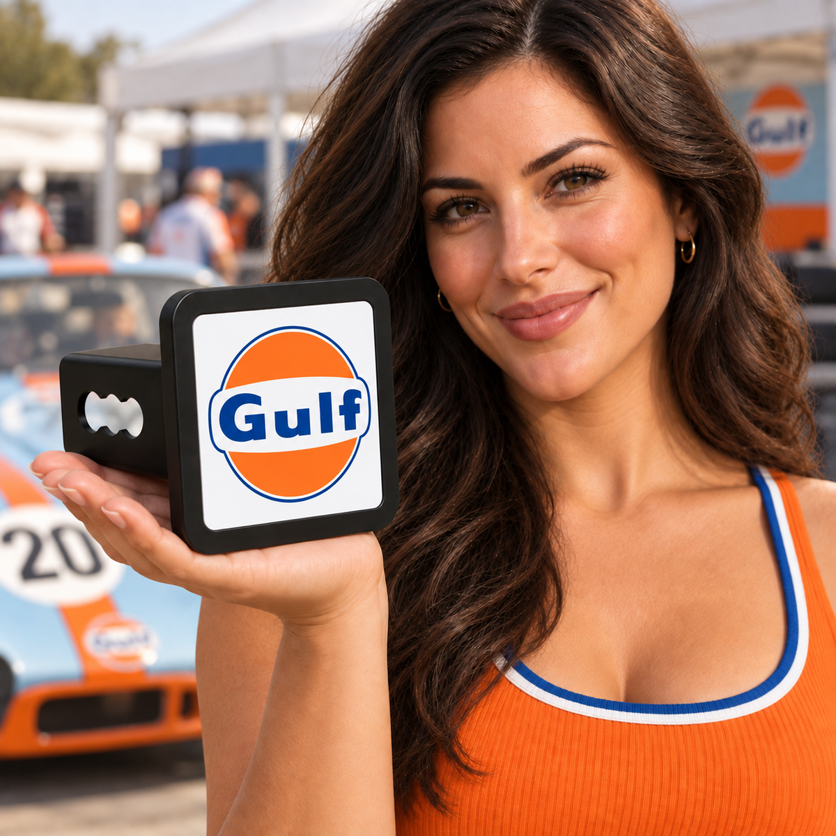 Gulf Logo Hitch Cover 2 Inch Receiver White Black Rim Trailer Truck SUV Tow