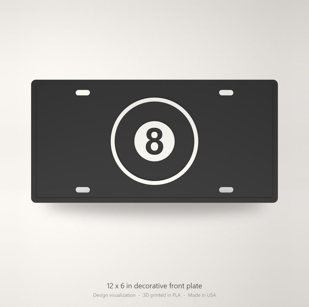 8 Ball Pool Billiards License Plate Car Tag 12x6 Black White Front Novelty