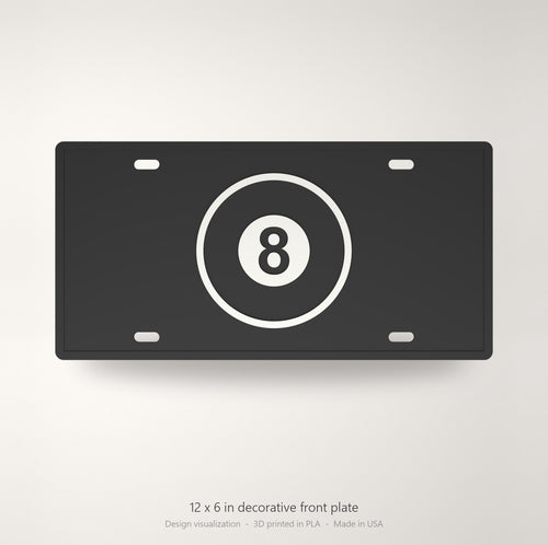 8 Ball Pool Billiards License Plate Car Tag 12x6 Black White Front Novelty
